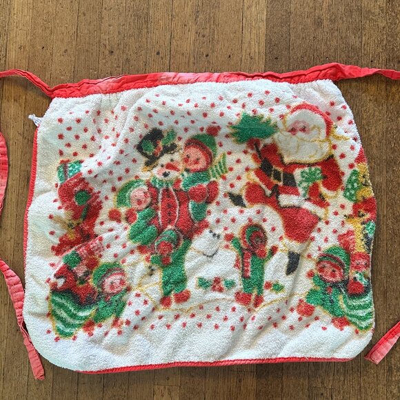 Vintage christmas half apron/ Santa And Snowman Cooking - Picture 1 of 5